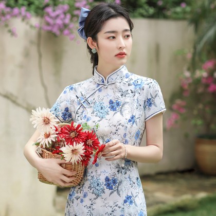 Hangzhou Light Blue Linen Short Qipao 2130-01 Hangzhou Light Blue Linen Short Qipao 2130-01