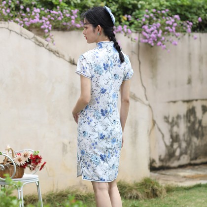 Hangzhou Light Blue Linen Short Qipao 2130-01 Hangzhou Light Blue Linen Short Qipao 2130-01