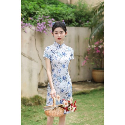 Hangzhou Light Blue Linen Short Qipao 2130-01 Hangzhou Light Blue Linen Short Qipao 2130-01