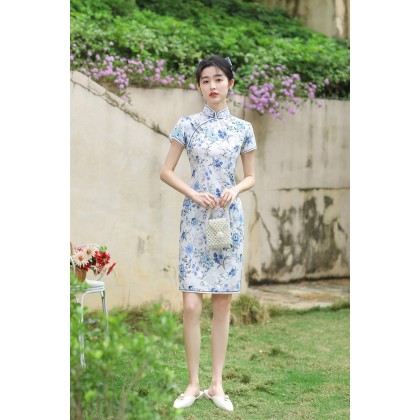 Hangzhou Light Blue Linen Short Qipao 2130-01 Hangzhou Light Blue Linen Short Qipao 2130-01