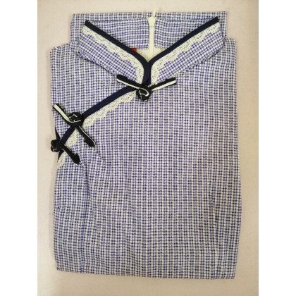 Hangzhou Purple Lace Plaid Cotton Mini Qipao 2408-80