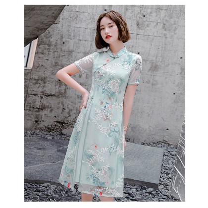 Ao Dai Chiffon Green Butterfly Midi Dress 3040-50
