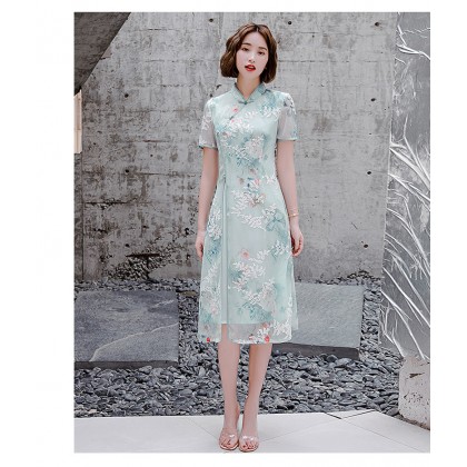 Ao Dai Chiffon Green Butterfly Midi Dress 3040-50