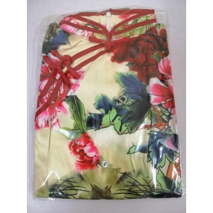 Suzhou Faux Silk Peony Yellow Mini Qipao 2409-40 Suzhou Faux Silk Peony Yellow Mini Qipao 2409-40