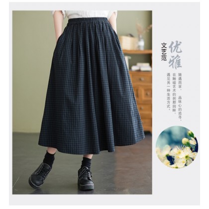 Vintage Linen Maxi Dark Blue Plaid Skirt 8020-77 Vintage Linen Maxi Dark Blue Plaid Skirt 8020-77