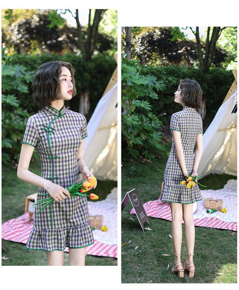 Chinese-Style Printed Fishtail Qipao Maxi Dress
