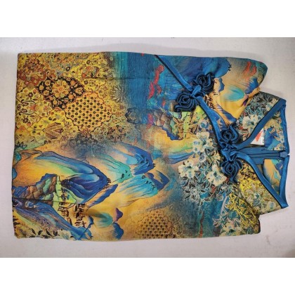 Polyester Satin Elegant Blue Vintage Maxi Cheongsam 1040-70 Polyester Satin Elegant Blue Vintage Maxi Cheongsam 1040-70