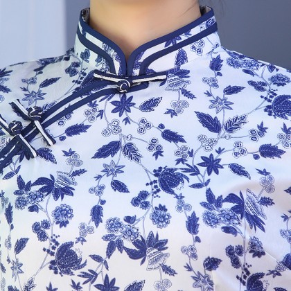 Hangzhou Faux Silk QinHuaCi Mini Qipao 2411-01 Hangzhou Faux Silk QinHuaCi Mini Qipao 2411-01