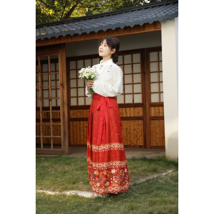 Spring Blossoms Mamianqun Hanfu Red Maxi Skirt 2-PC Set 10001-28 Spring Blossoms Mamianqun Hanfu Red Maxi Skirt 2-PC Set 10001-28