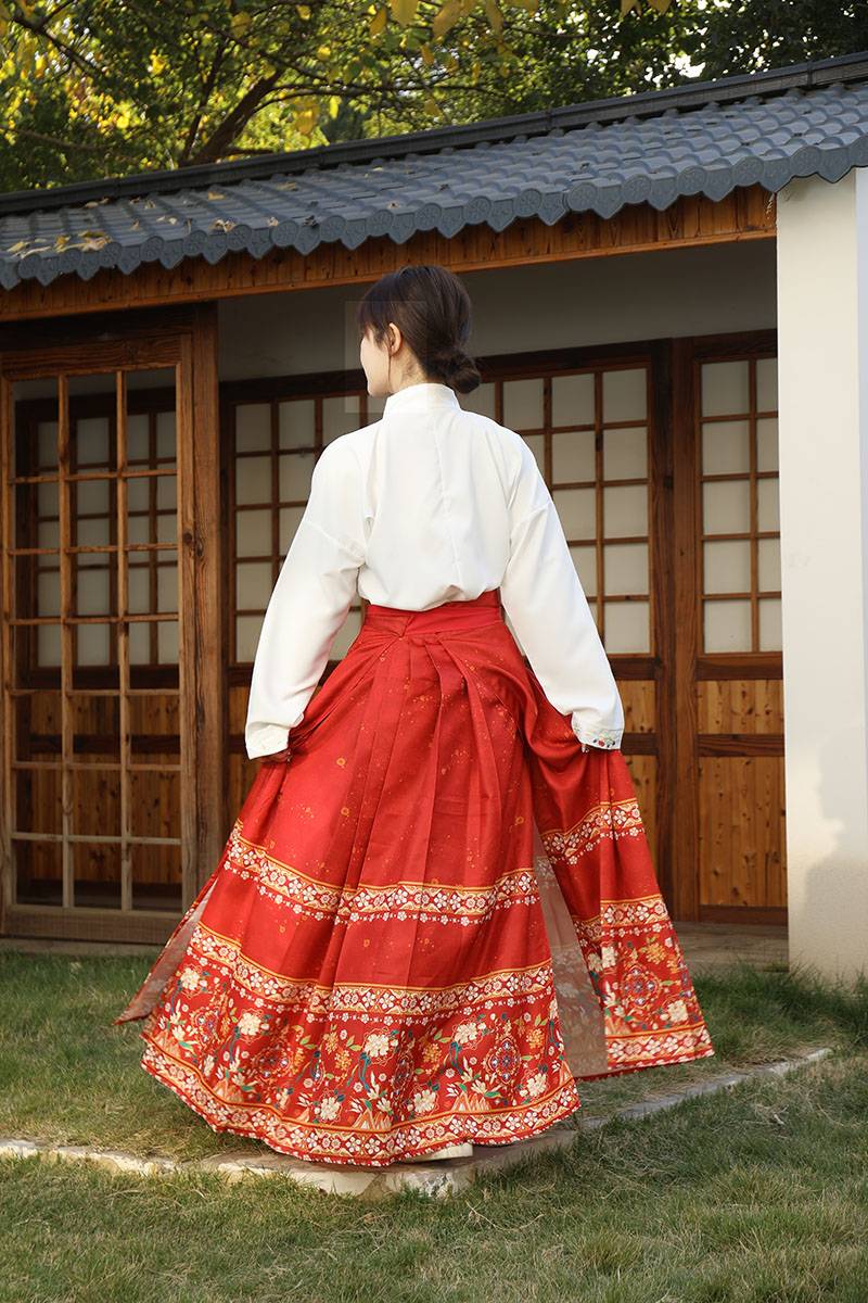 Spring Blossoms Hanfu Red Maxi Skirt Set