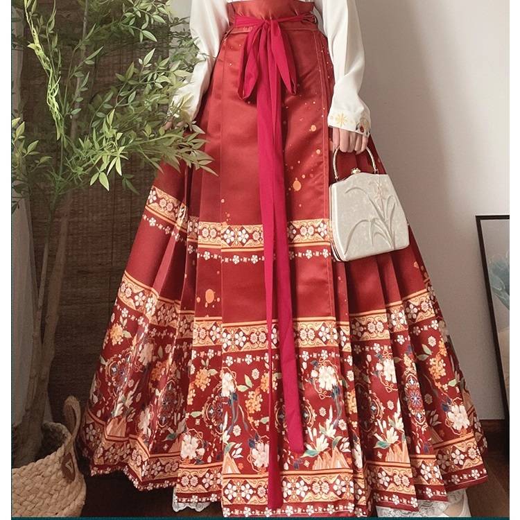 Spring Blossoms Hanfu Red Maxi Skirt Set