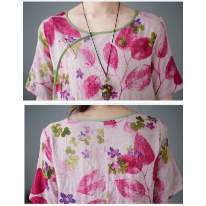 3046-27 Retro (Thin) Linen-Cotton Print Crimson Midi Cheongsam Dress 3046-27 Retro (Thin) Linen-Cotton Print Crimson Midi Cheongsam Dress