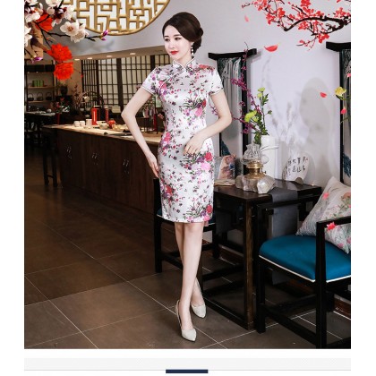 Elegant White Satin Mini Qipao 2412-01 Elegant White Satin Mini Qipao 2412-01