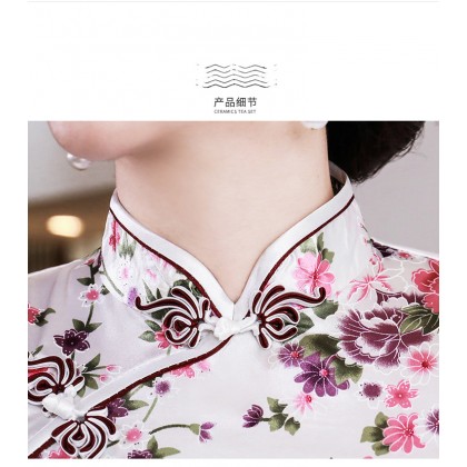 Elegant White Satin Mini Qipao 2412-01 Elegant White Satin Mini Qipao 2412-01