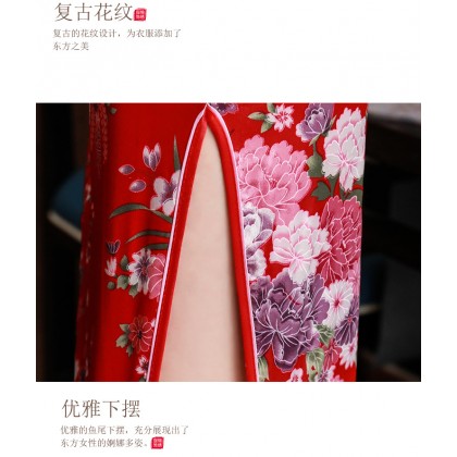 Elegant Red Satin Mini Qipao 2412-28 Elegant Red Satin Mini Qipao 2412-28