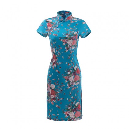 Elegant Turquoise Satin Mini Qipao 2412-74 Elegant Turquoise Satin Mini Qipao 2412-74