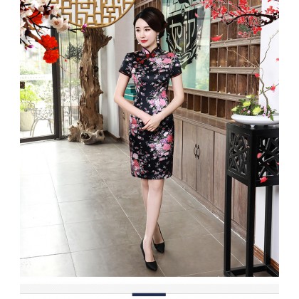 Elegant Black Satin Mini Qipao 2412-99 Elegant Black Satin Mini Qipao 2412-99