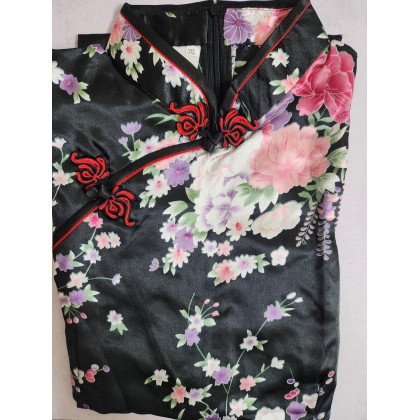 Elegant Black Satin Mini Qipao 2412-99 Elegant Black Satin Mini Qipao 2412-99