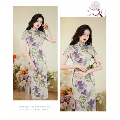 Polyester Satin Off White Vintage Maxi Cheongsam 1045-02 Polyester Satin Off White Vintage Maxi Cheongsam 1045-02