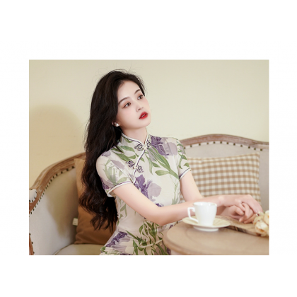 Polyester Satin Off White Vintage Maxi Cheongsam 1045-02 Polyester Satin Off White Vintage Maxi Cheongsam 1045-02