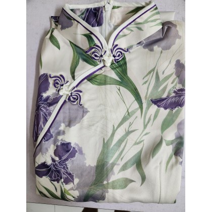 Polyester Satin Off White Vintage Maxi Cheongsam 1045-02 Polyester Satin Off White Vintage Maxi Cheongsam 1045-02