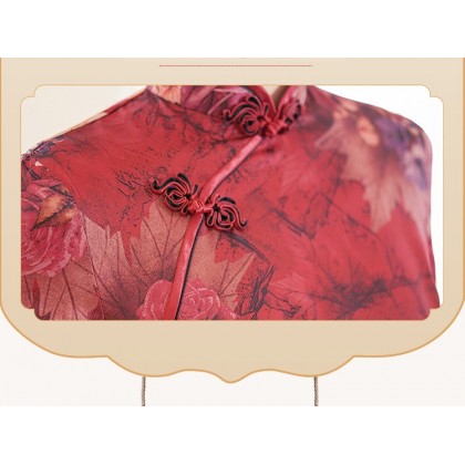 Suzhou Polyester Satin Maroon Vintage Maxi Cheongsam 1046-29