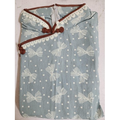 Blue Bow Cotton Midi Cheongsam 1048-70
