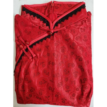 Suzhou 3/4 sleeve Lace Maroon Midi Cheongsam 1204-29 Suzhou 3/4 sleeve Lace Maroon Midi Cheongsam 1204-29