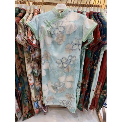 Elegant Faux Silk Green Midi Cheongsam 1049-50