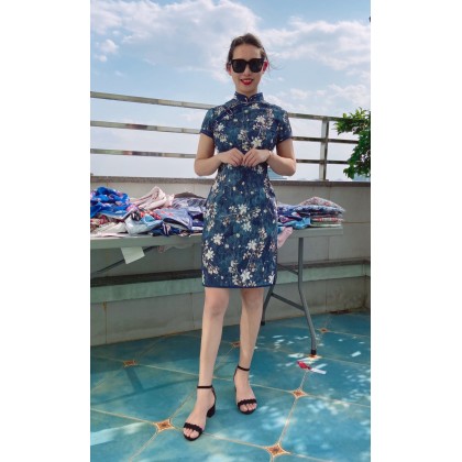 Hangzhou Linen Dark Blue Mini Qipao 2132-77 