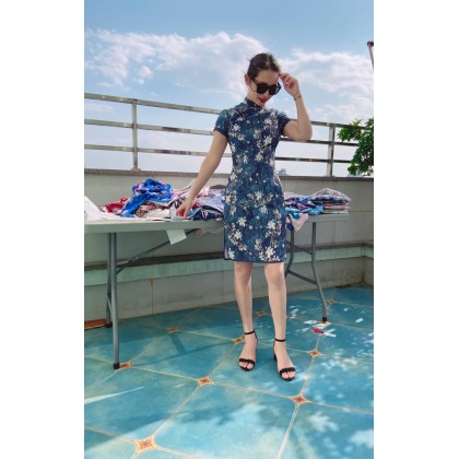 Hangzhou Linen Dark Blue Mini Qipao 2132-77 