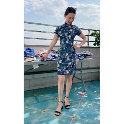 Hangzhou Linen Dark Blue Mini Qipao 2132-77 
