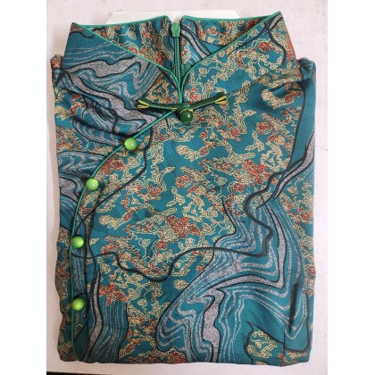 Hangzhou Vintage Faux Silk Green Cheongsam Dress 3045-50 Hangzhou Vintage Faux Silk Green Cheongsam Dress 3045-50