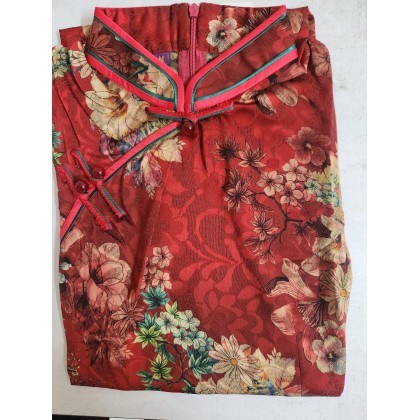 Vintage Fashionable Faux Silk Red Midi Cheongsam 1050-28 