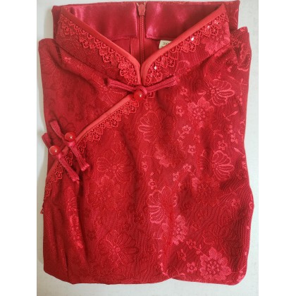 Hangzhou Sweet Lace Maroon Midi Cheongsam 1208-29 Hangzhou Sweet Lace Maroon Midi Cheongsam 1208-29