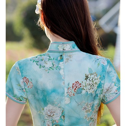 Hangzhou Faux Silk Green Mini Qipao 2413-50 Hangzhou Faux Silk Green Mini Qipao 2413-50