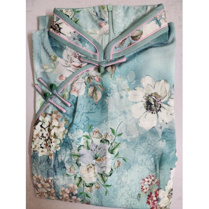 Hangzhou Faux Silk Green Mini Qipao 2413-50 Hangzhou Faux Silk Green Mini Qipao 2413-50