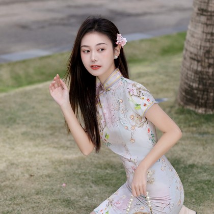 Hangzhou Faux Silk Grey Mini Qipao 2413-90