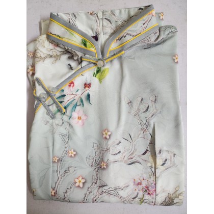 Hangzhou Faux Silk Grey Mini Qipao 2413-90