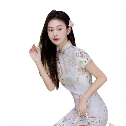 Hangzhou Faux Silk Grey Mini Qipao 2413-90