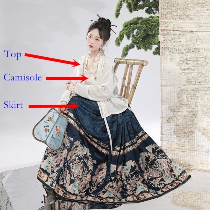 Phoenix Stream Mamianqun Hanfu Blue Maxi Skirt 3-PC Set 10004-70