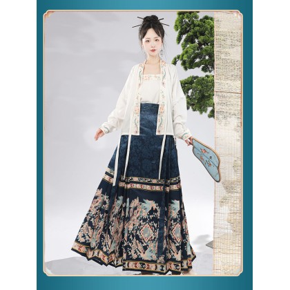 Phoenix Stream Mamianqun Hanfu Blue Maxi Skirt 3-PC Set 10004-70