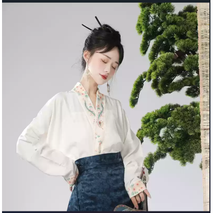 Phoenix Stream Mamianqun Hanfu Blue Maxi Skirt 3-PC Set 10004-70