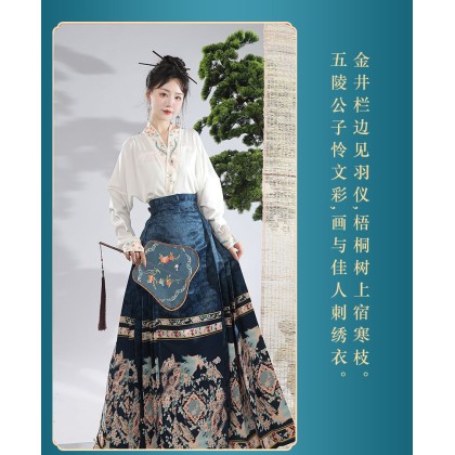 Phoenix Stream Mamianqun Hanfu Blue Maxi Skirt 3-PC Set 10004-70