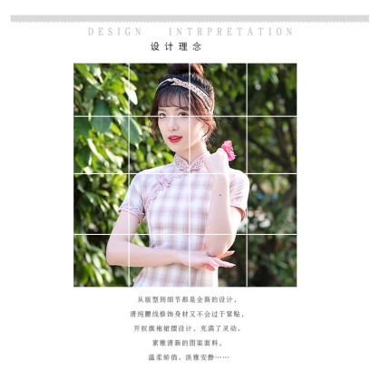 Suzhou Vintage Plaid Cotton Pink Maxi Cheongsam 1054-22