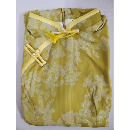 Suzhou Vintage Faux Silk Jacquard Yellow Maxi Cheongsam 1055-40