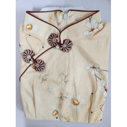 Suzhou Elegant Doris Silk Apricot Midi cheongsam 1056-18 Suzhou Elegant Doris Silk Apricot Midi cheongsam 1056-18