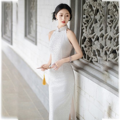 Sexy White Composite Lace Midi Cheongsam 1209-01
