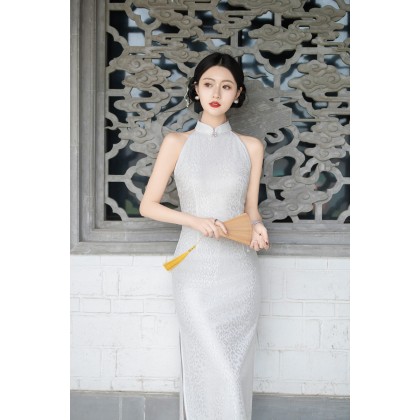 Sexy White Composite Lace Midi Cheongsam 1209-01