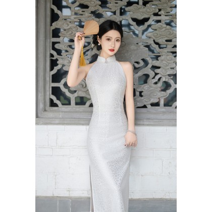 Sexy White Composite Lace Midi Cheongsam 1209-01